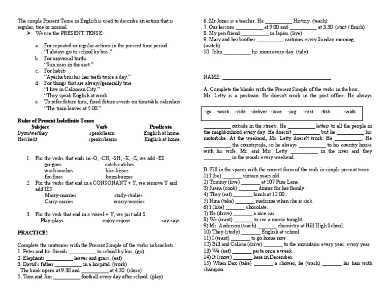 Present Simple Tense Overview and Practice | PDF | Grammatical Tense ...