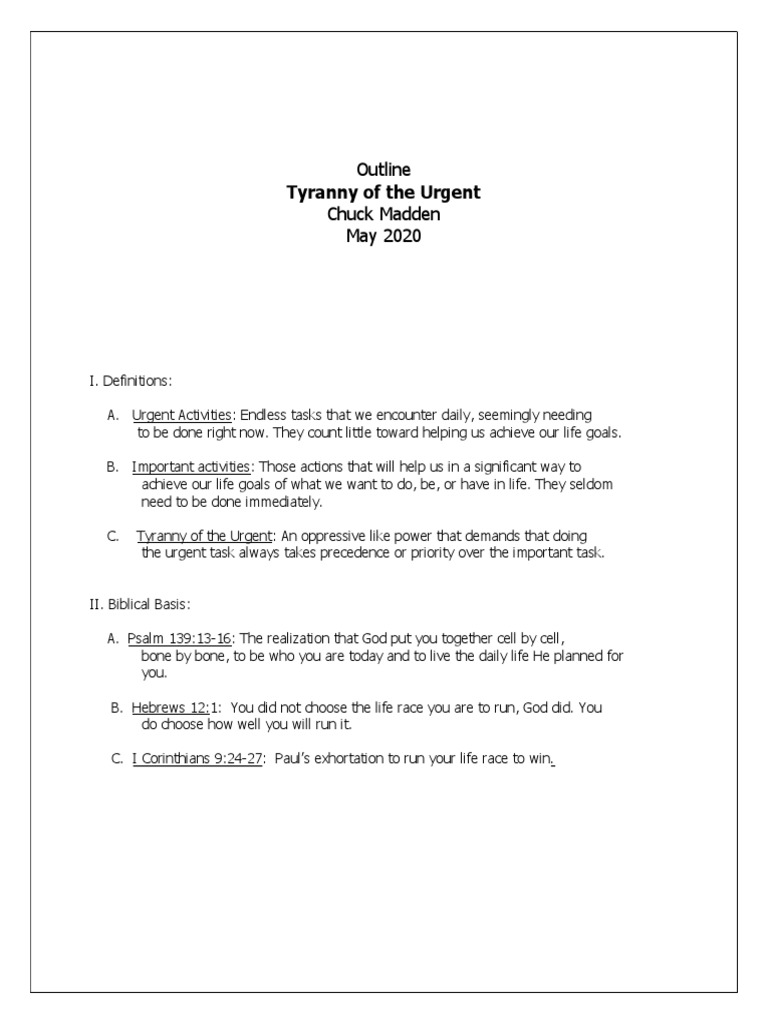 Tyranny of The Urgent Handout PDF SelfImprovement