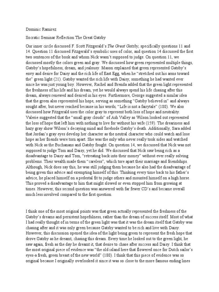 the great gatsby reflection essay