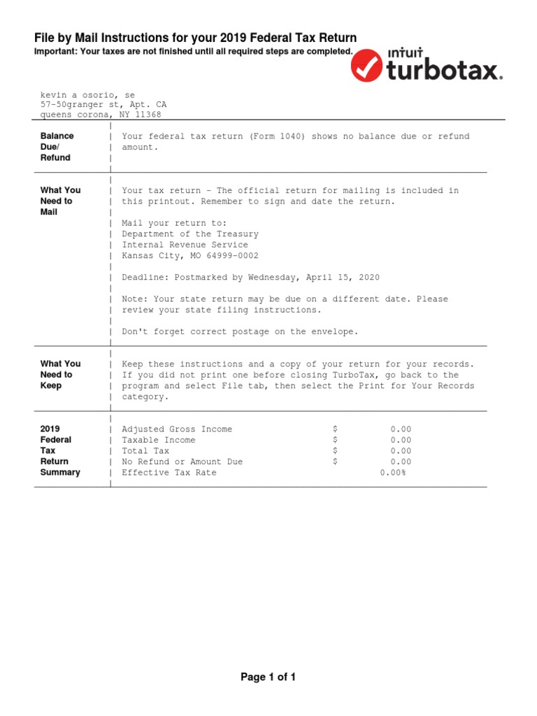 File by Mail Instructions for your 2019 Federal Tax Return | Tax Return
