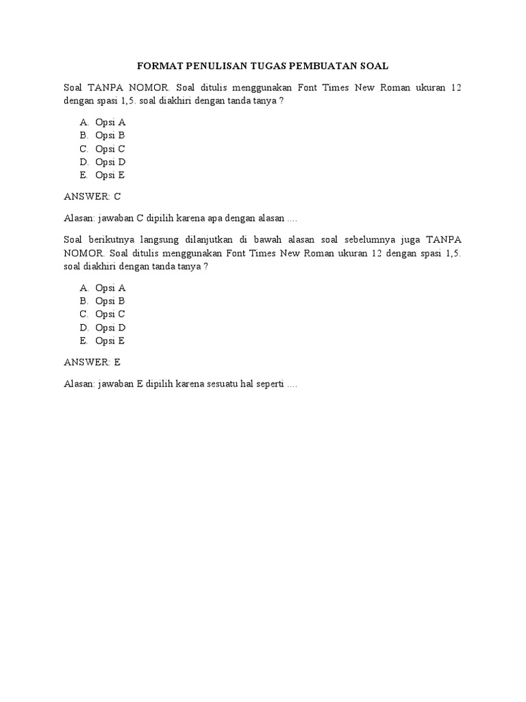 Format Penulisan Soal Ujian Pdf