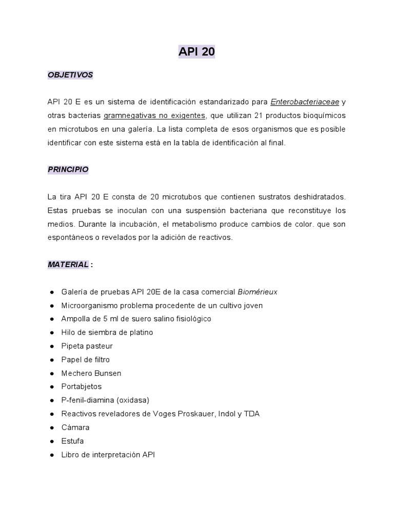 Api 20 | PDF | Bioquímica | Química