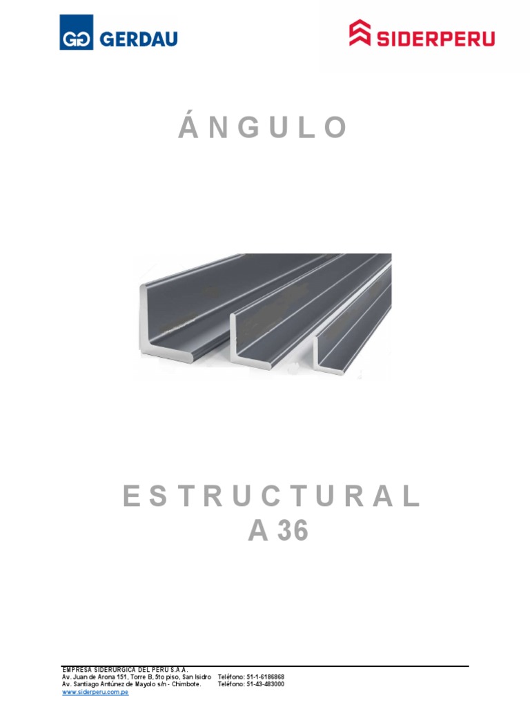 Especificaciones técnicas y dimensionales del ángulo estructural A36 ...