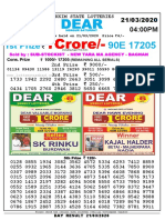 Sikkim State Lotteries Dearhonour Saturday 21/03/2020 4:00PM results