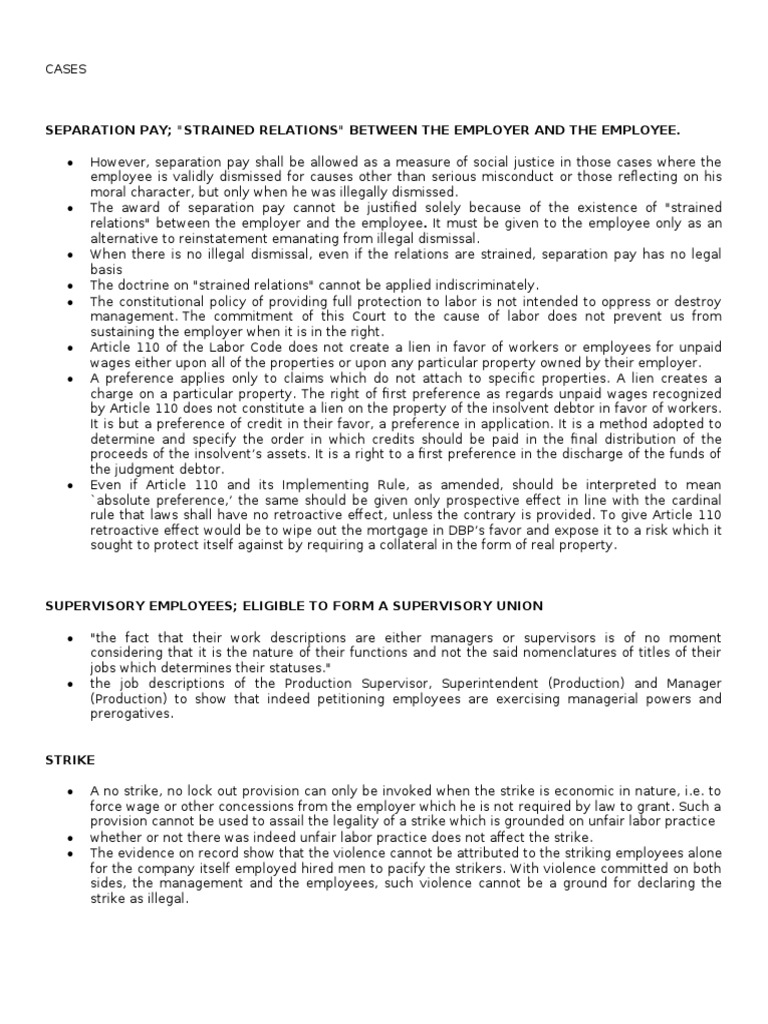 Separation pay strained relations between the employer and the