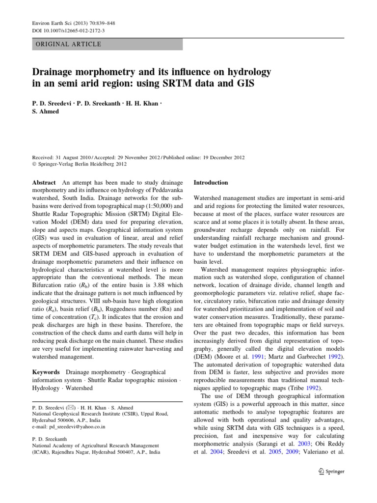 7.drainage Morphometry and Its Influence On Hydrology Using SRTM Data ...