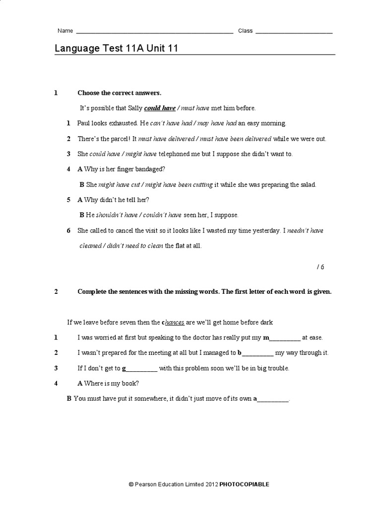 Language Test 11a Unit 11 Pdf