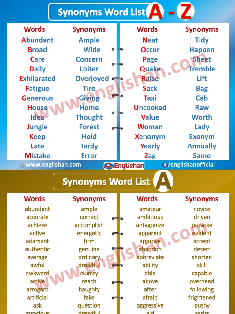 Synonym Words List A Z PDF | PDF