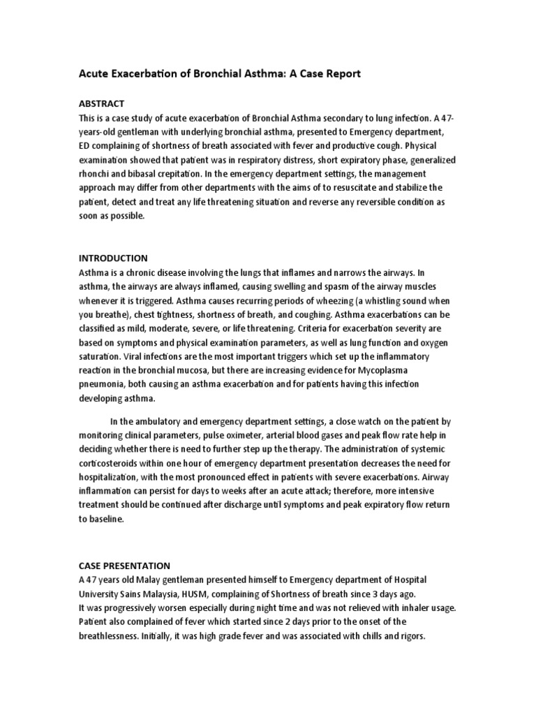 Acute Exacerbation of Bronchial Asthma: A Case Report | PDF | Asthma ...