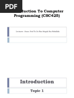 CSC425 Topic 1 Introduction