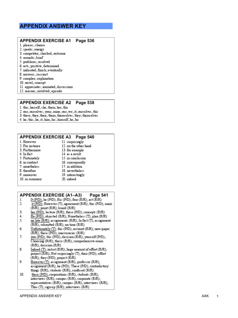 Appendix Exercises Answer Key | PDF | Nature