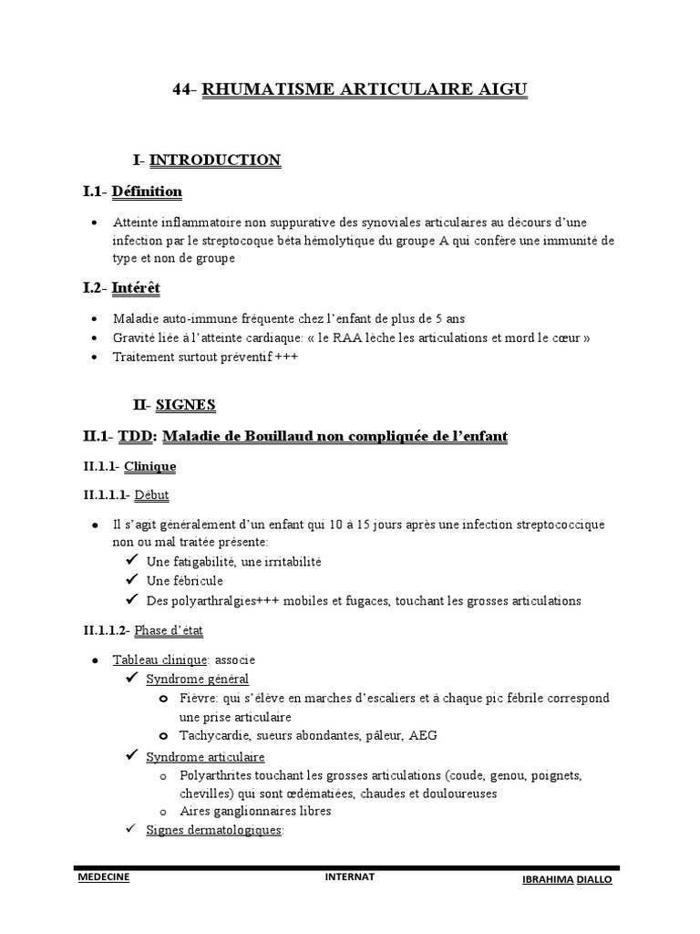 Le Rhumatisme Articulaire Aigu – OXDQH