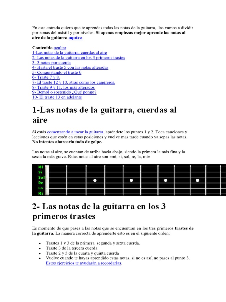 Notas de la guitarra: guía completa | PDF | Guitarras | Escala (música)
