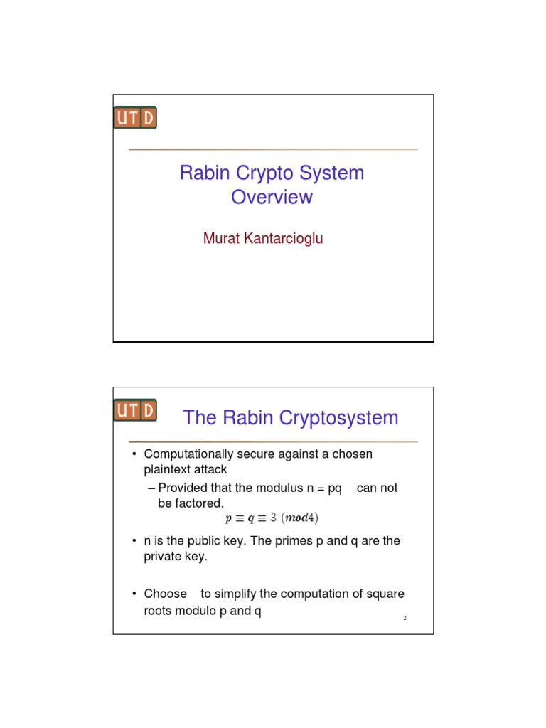 Rabin Crypto System Murat Kantarcioglu PDF