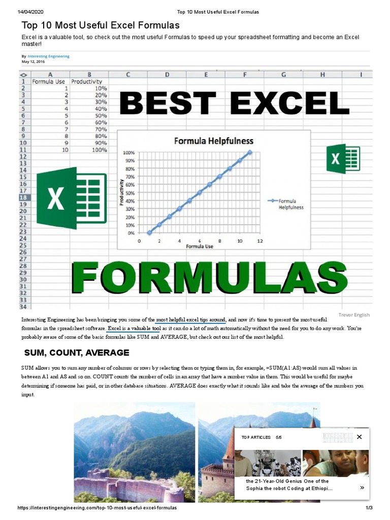 Top 10 Most Useful Excel Formulas Pdf Microsoft Excel Spreadsheet