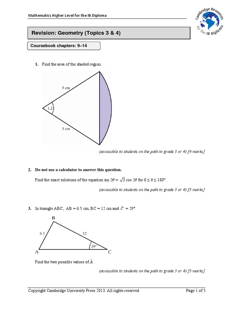 Geometry (Topics 3 & 4) Revision | PDF | Equations | Sine