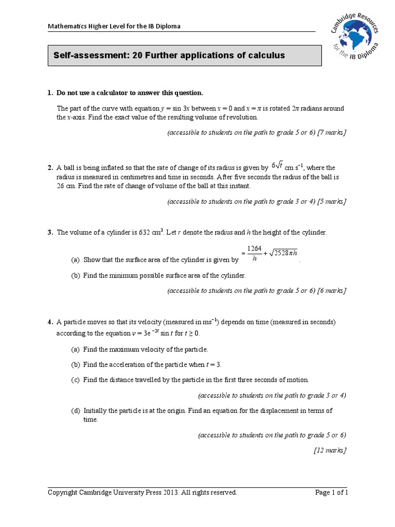 20 Further Applications of Calculus Self-Assessment | PDF