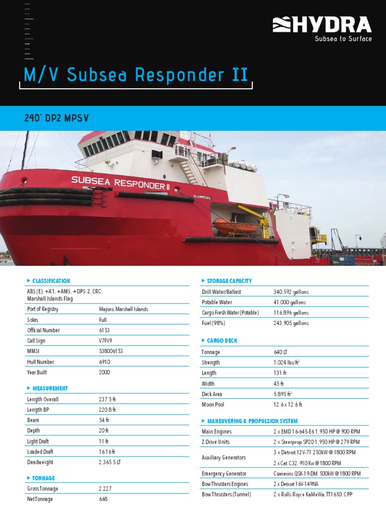 Subsea Responder II Specifications | PDF | Tonnage | Water Transport