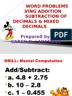 Solving Word Problems Involving Addition and Subtraction of Decimals & Mixed Decimals