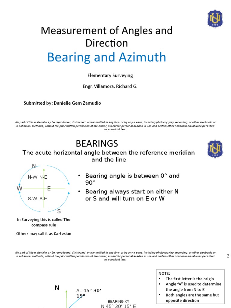 Bearing and Azimuth PDF Angle Azimuth