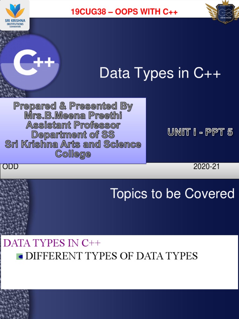 PPT5 - Data Types in C++ | PDF | Data Type | Variable (Computer Science)