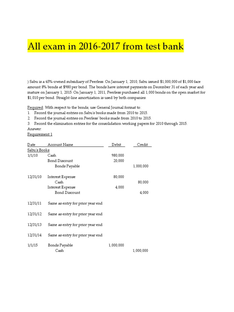 2016-2017 Exam Journal Entries Guide | PDF | Bonds (Finance) | Expense
