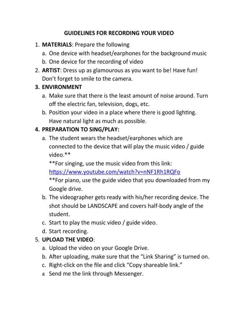 Video Recording Guidelines for Students | PDF