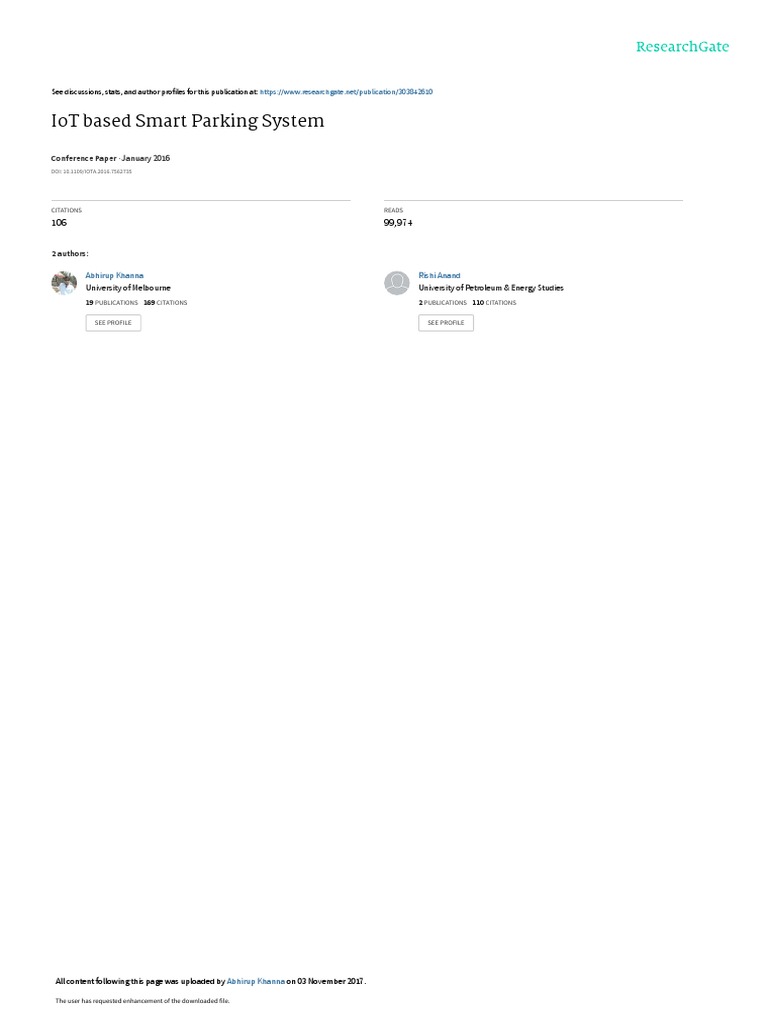 Iot Based Smart Parking System Pdf Internet Of Things Cloud Computing