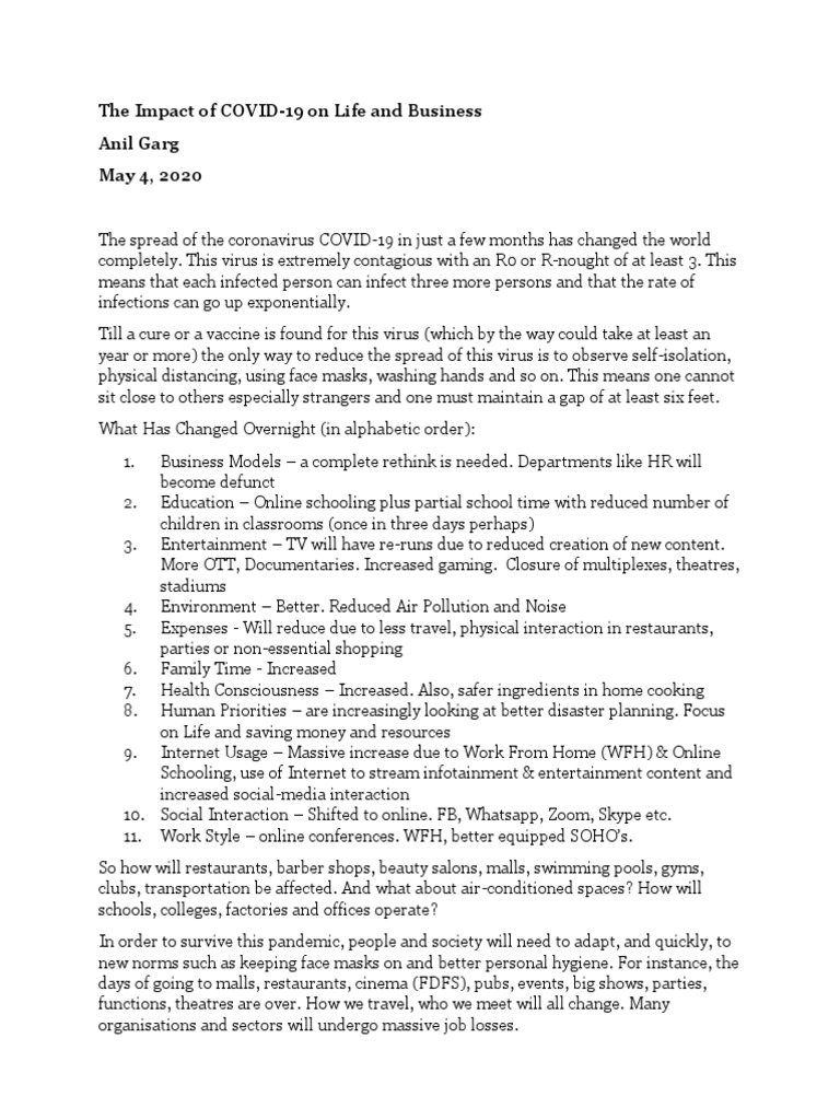 The Impact of COVID-19 On Life and Business-AG-20200506 | PDF ...