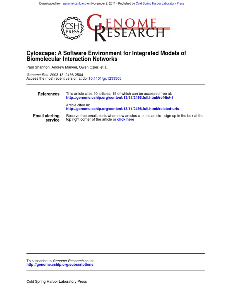 Shannon 2003 Cytoscape | PDF | Systems Biology | Protein–Protein ...