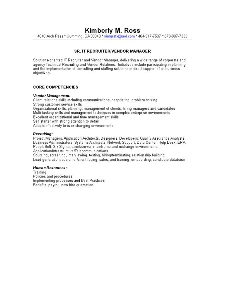 Kimberly M Ross Resume Recruitment Human Resources