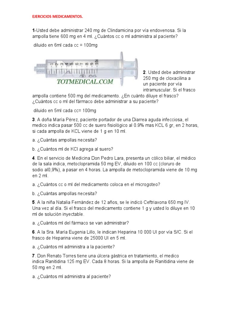 Diluciones y Dosis de Medicamentos IV | PDF | Pensión | Medicamentos