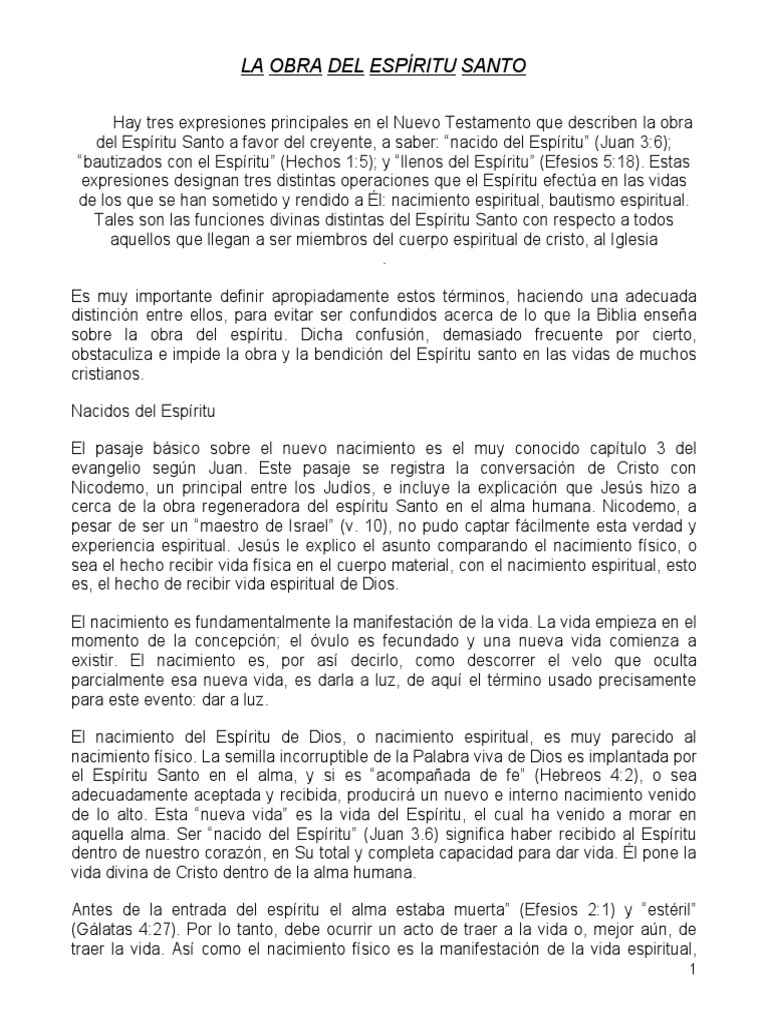 La Obra del Espíritu Santo en el Creyente | PDF | espíritu Santo ...