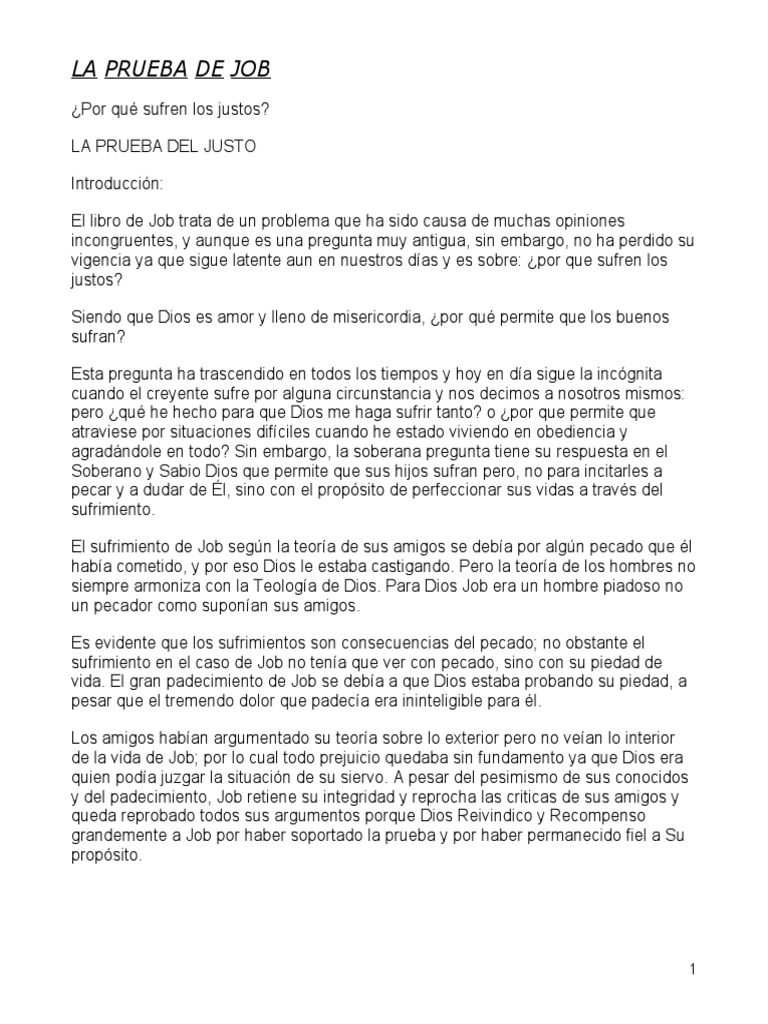 La Prueba de Job: Sufrimiento y Fe | PDF | Libro de trabajo | Satán