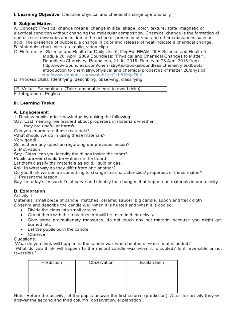 Describe Physical and Chemical Change Operationally PDF Chemical