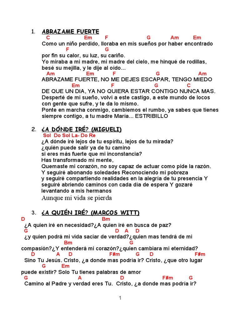 Cancionero Con Acordes Misa Maria Madre De Jesus Amor
