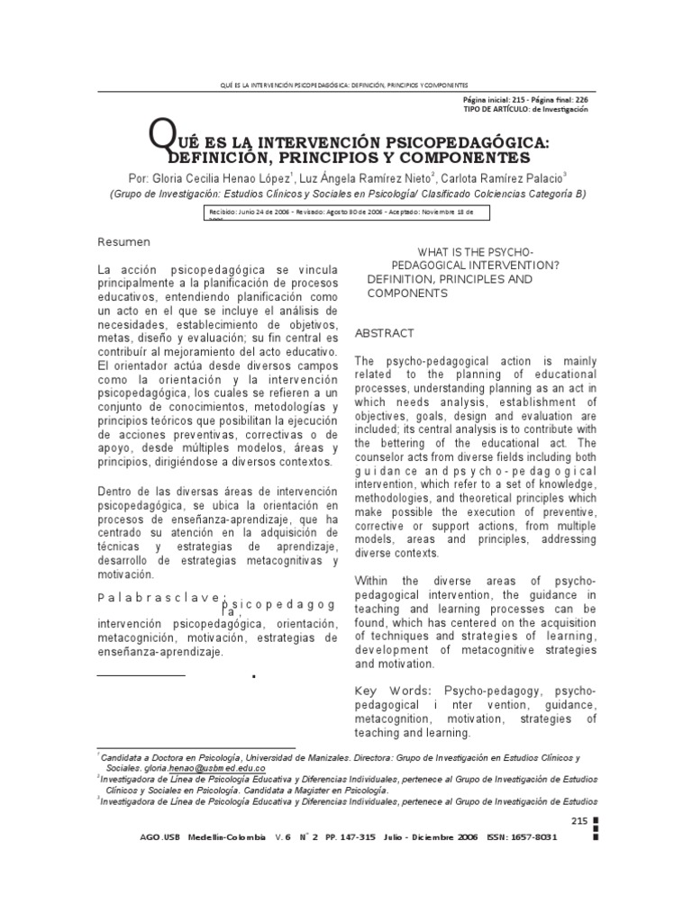 Programa de Intervención Psicopedagógica | PDF | Aprendizaje | Teoria ...