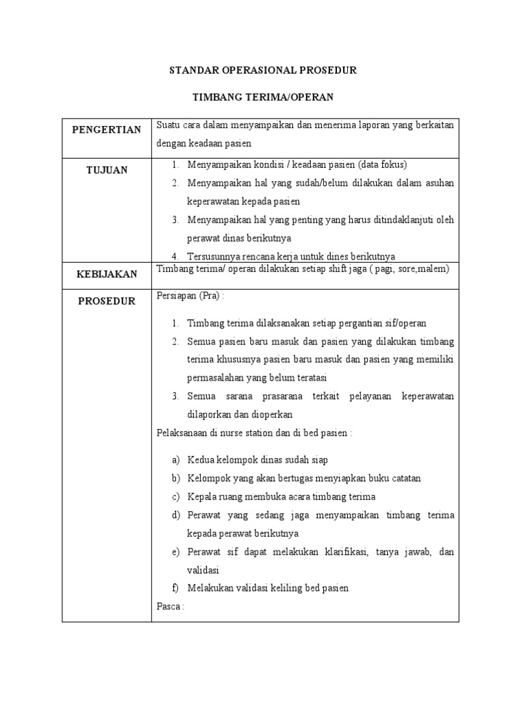 Prosedur Timbang Terima Keperawatan | PDF | Sains & Matematika