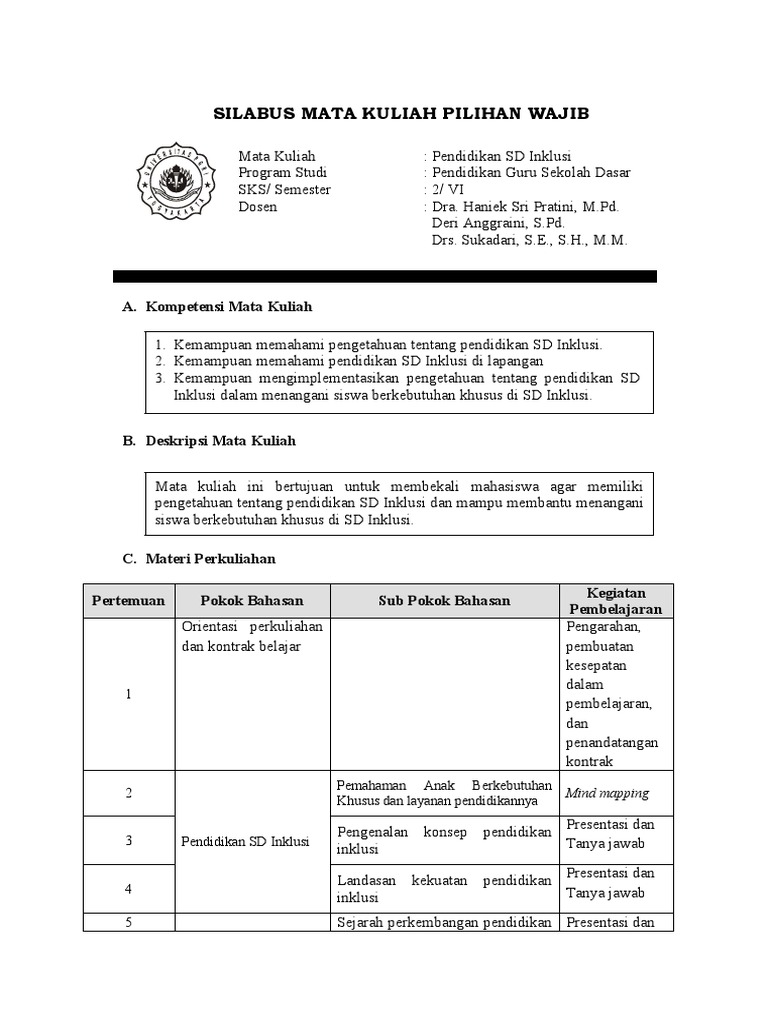 Silabus Pendidikan Sd Inklusi Revisi