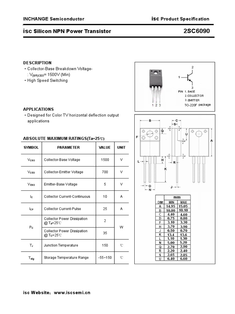 Isc 2SC6090: Isc Silicon NPN Power Transistor | PDF | Bipolar Junction ...