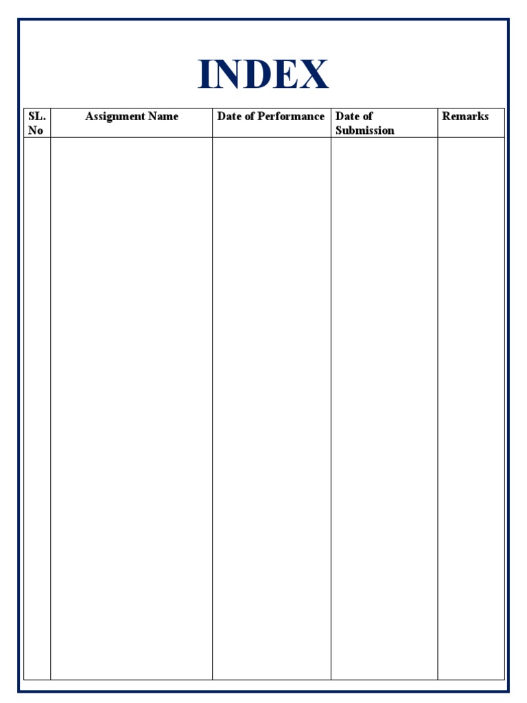 Index: SL. No Assignment Name Date of Performance Date of Submission ...