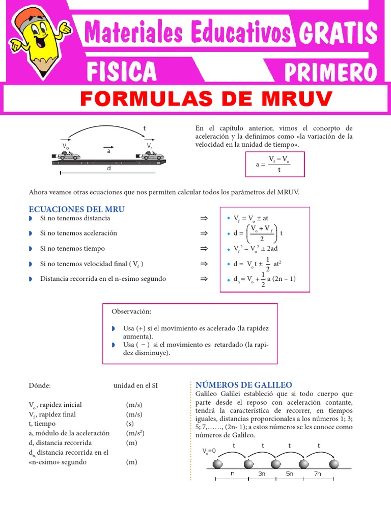 Formulas de MRUV para Primer Grado de Secundaria PDF | PDF ...