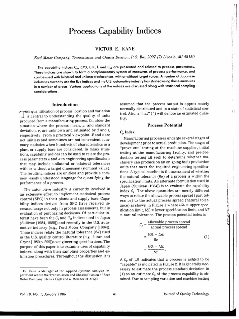 1 - Process Capability Indices - 1986 | PDF
