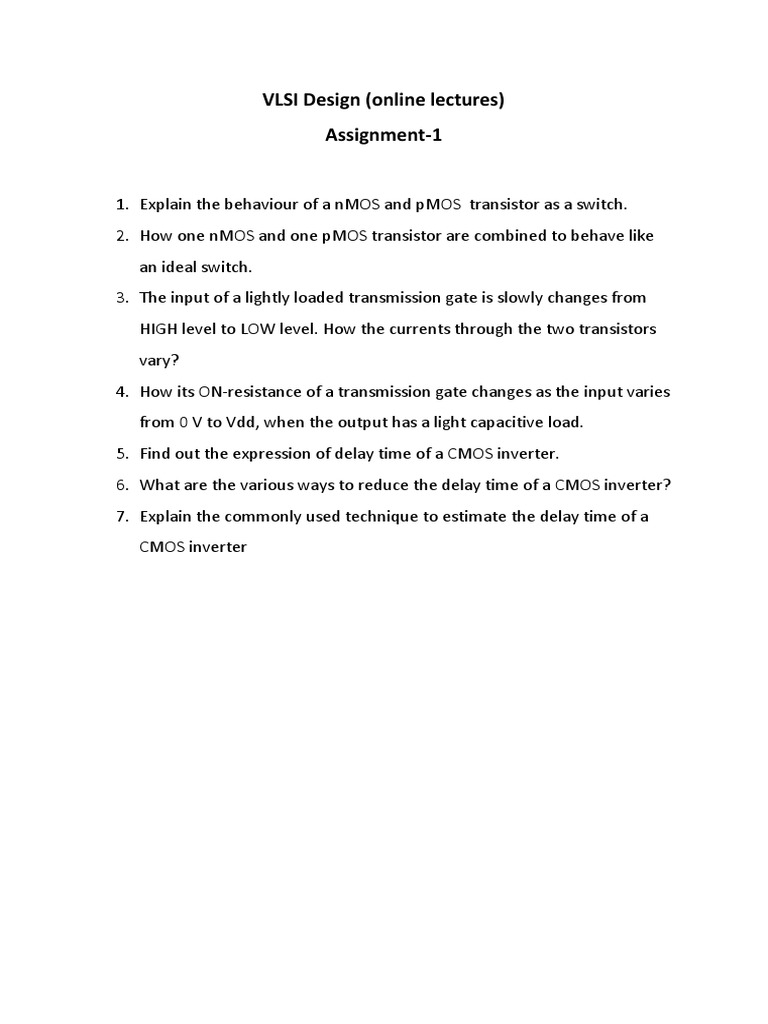 VLSI Design Assignments Overview | PDF | Logic Gate | Cmos