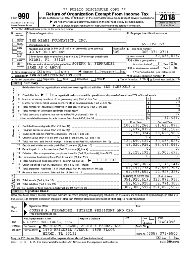 990-2018 Miami Foundation | PDF | Irs Tax Forms | 501(C) Organization