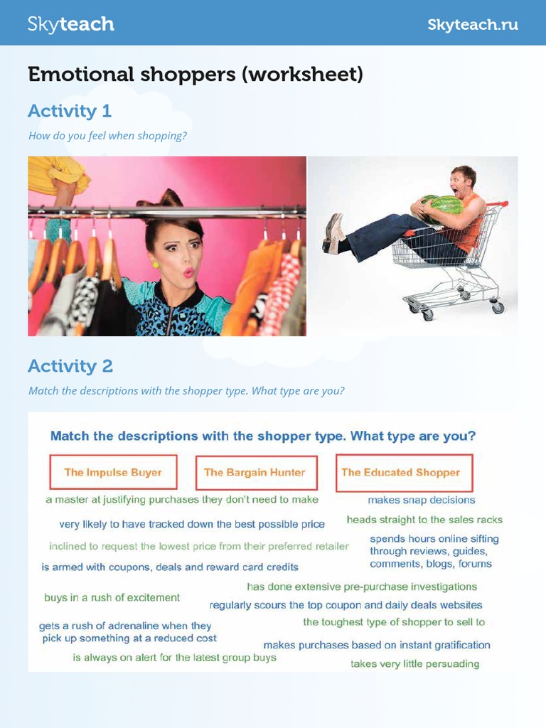 Emotional Shoppers Worksheet PDF | PDF | Self-Improvement
