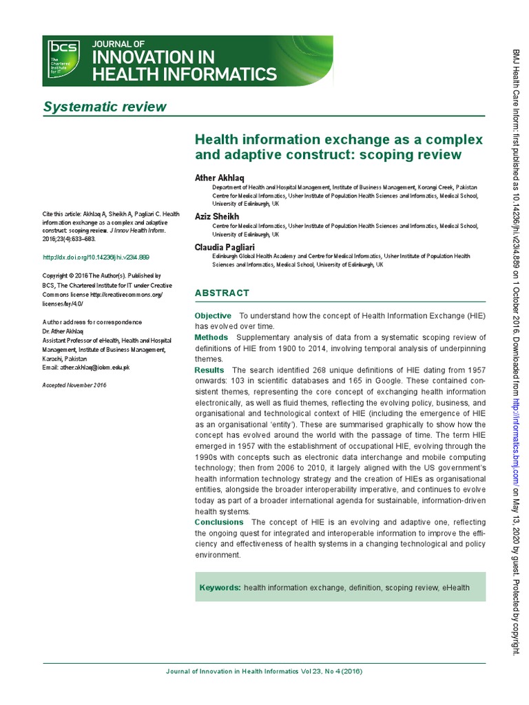 Innovation in Health Informatics: Systematic Review | PDF | Health ...