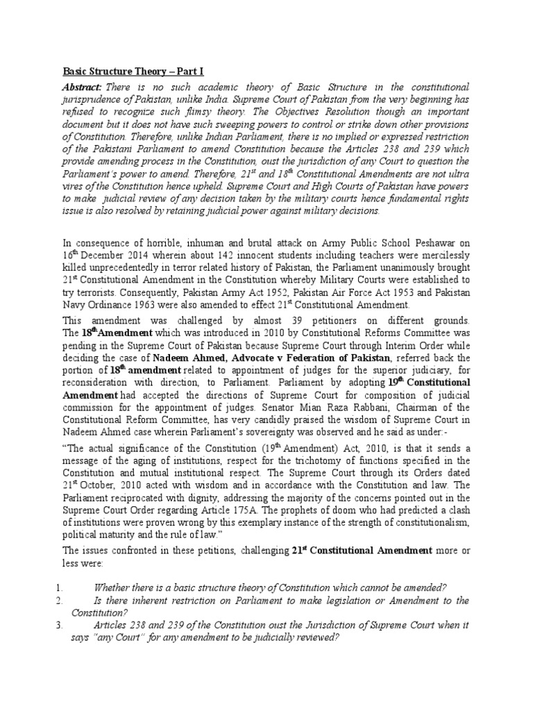 Basic Structure Theory PDF Pardon Constitution