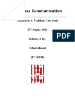 Business Communication: Assignment 1: Vodafone Case Study 27 August, 2019 Submitted By: Fahad Ahmad (17U00092)