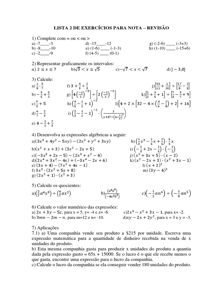 Lista 2 PDF | PDF | Ensino de Matemática | Business